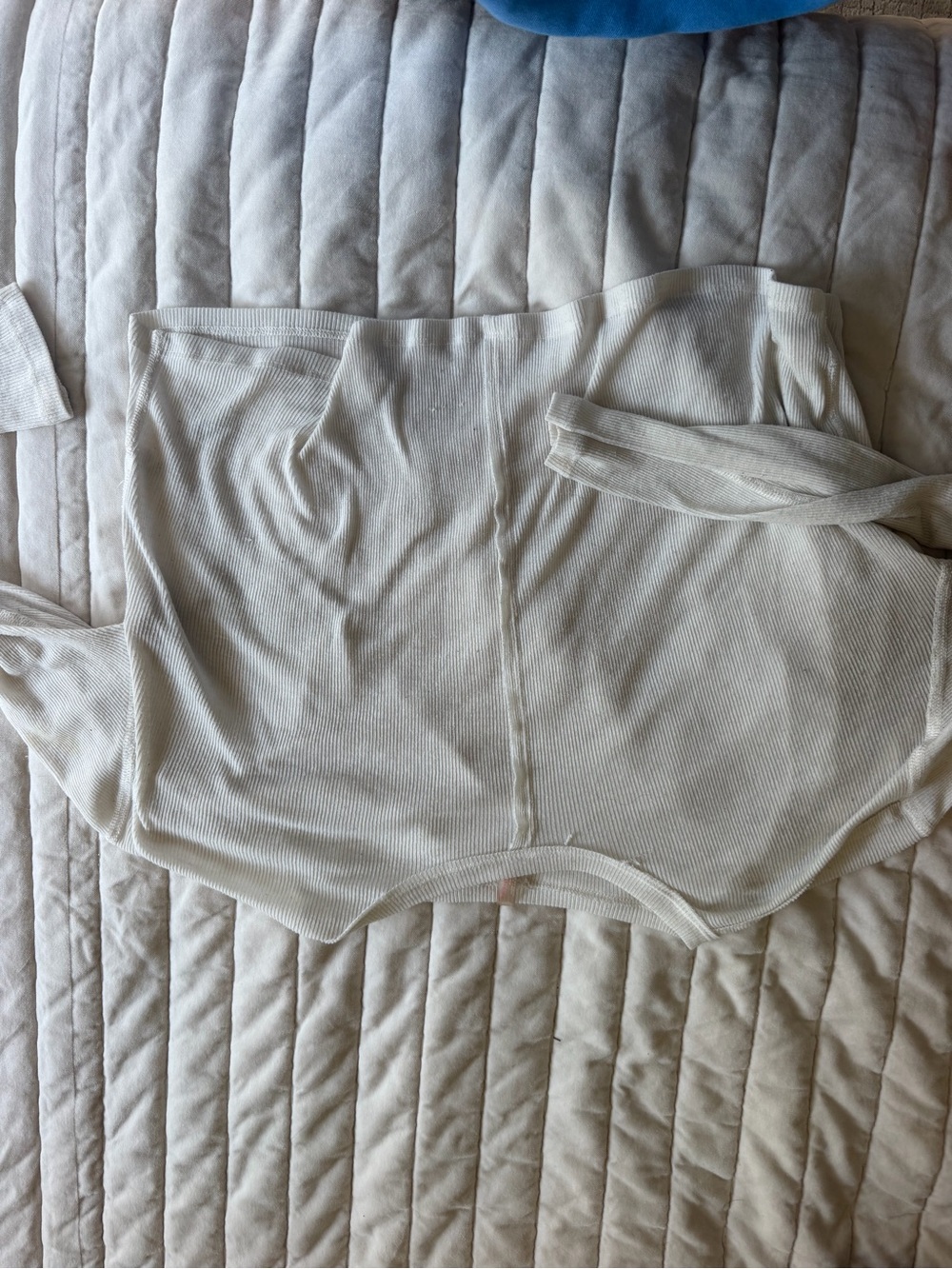 Free People Cream Ribbed Long Sleeve Top